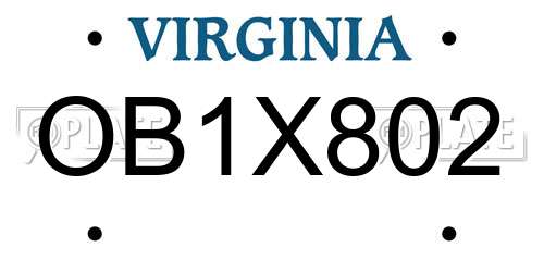 OB1X802 Virginia License Plate