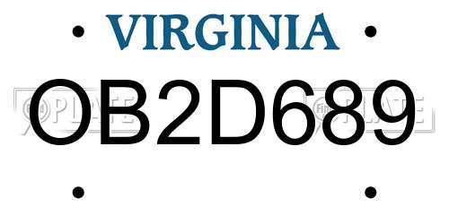 OB2D689 Virginia License Plate