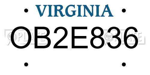 OB2E836 Virginia License Plate