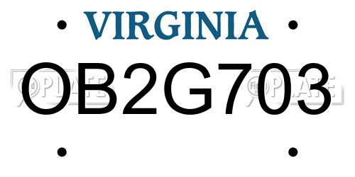 OB2G703 Virginia License Plate