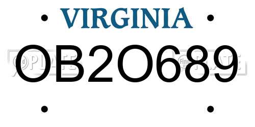 OB2O689 Virginia License Plate
