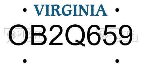 OB2Q659 Virginia License Plate