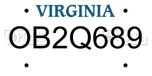 OB2Q689 Virginia License Plate