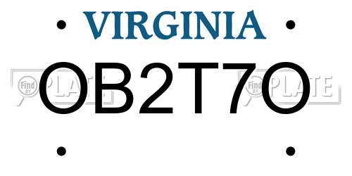 OB2T7O Virginia License Plate