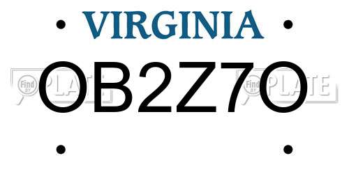 OB2Z7O Virginia License Plate