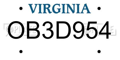 OB3D954 Virginia License Plate