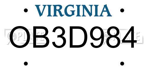 OB3D984 Virginia License Plate