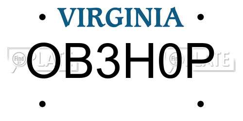 OB3H0P Virginia License Plate