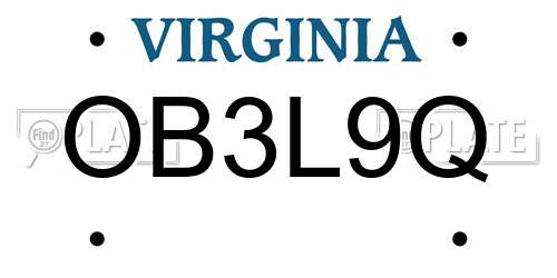 OB3L9Q Virginia License Plate