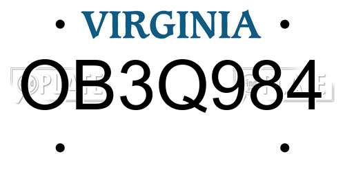 OB3Q984 Virginia License Plate