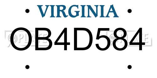 OB4D584 Virginia License Plate