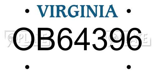 OB64396 Virginia License Plate