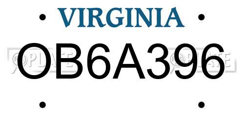OB6A396 Virginia License Plate