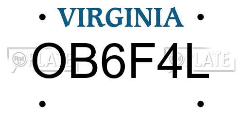OB6F4L Virginia License Plate