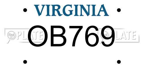 OB769 Virginia License Plate