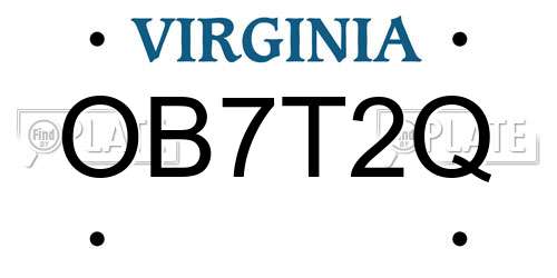 OB7T2Q Virginia License Plate