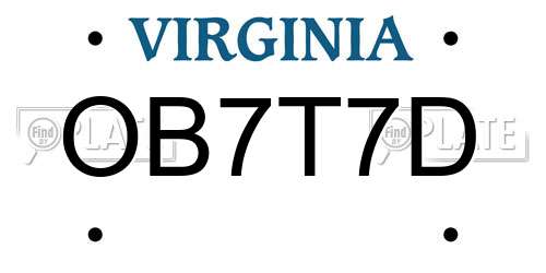 OB7T7D Virginia License Plate