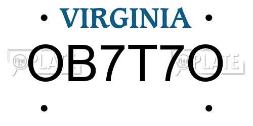 OB7T7O Virginia License Plate