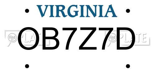 OB7Z7D Virginia License Plate
