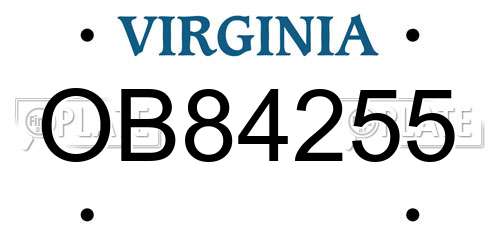 OB84255 Virginia License Plate