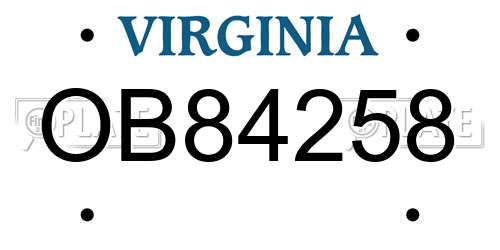 OB84258 Virginia License Plate
