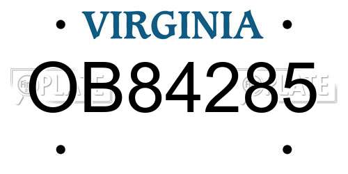 OB84285 Virginia License Plate