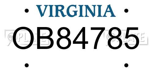 OB84785 Virginia License Plate