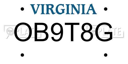 OB9T8G Virginia License Plate