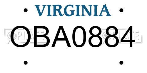 OBA0884 Virginia License Plate