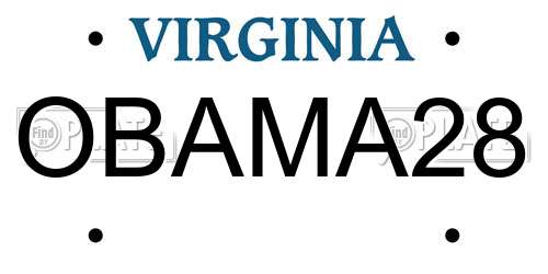 OBAMA28 Virginia License Plate
