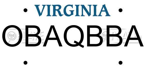 OBAQBBA Virginia License Plate