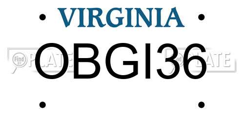 OBGI36 Virginia License Plate