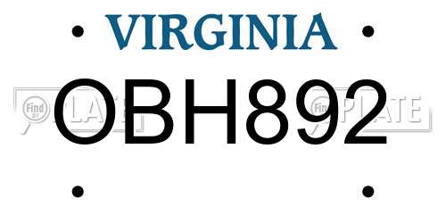 OBH892 Virginia License Plate