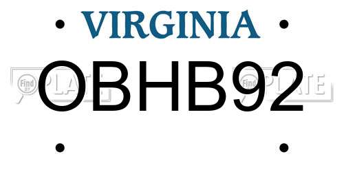 OBHB92 Virginia License Plate