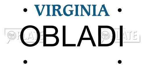 OBLADI Virginia License Plate