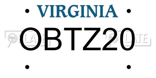 OBTZ20 Virginia License Plate