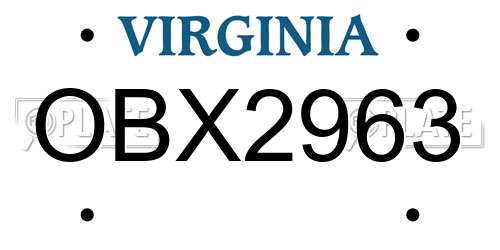 OBX2963 Virginia License Plate