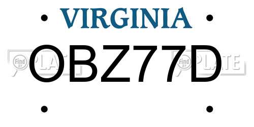 OBZ77D Virginia License Plate