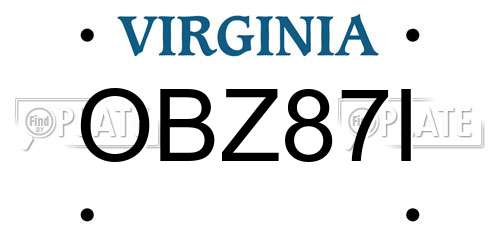 OBZ87I Virginia License Plate