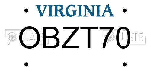 OBZT70 Virginia License Plate