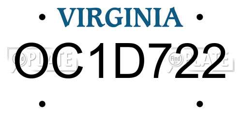 OC1D722 Virginia License Plate