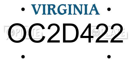 OC2D422 Virginia License Plate