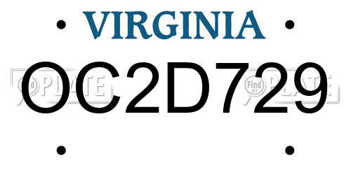 OC2D729 Virginia License Plate