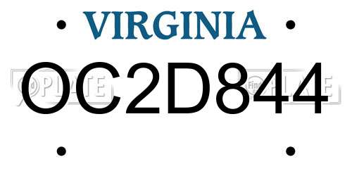 OC2D844 Virginia License Plate