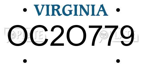 OC2O779 Virginia License Plate