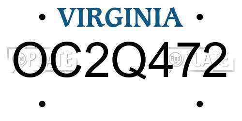 OC2Q472 Virginia License Plate