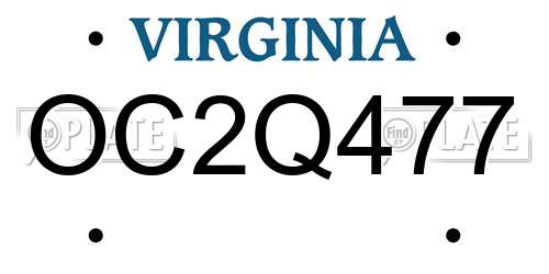 OC2Q477 Virginia License Plate