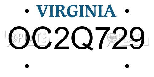 OC2Q729 Virginia License Plate