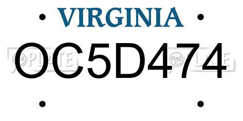 OC5D474 Virginia License Plate
