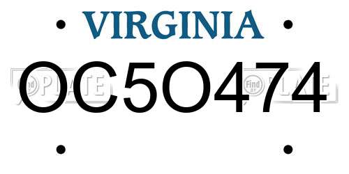 OC5O474 Virginia License Plate
